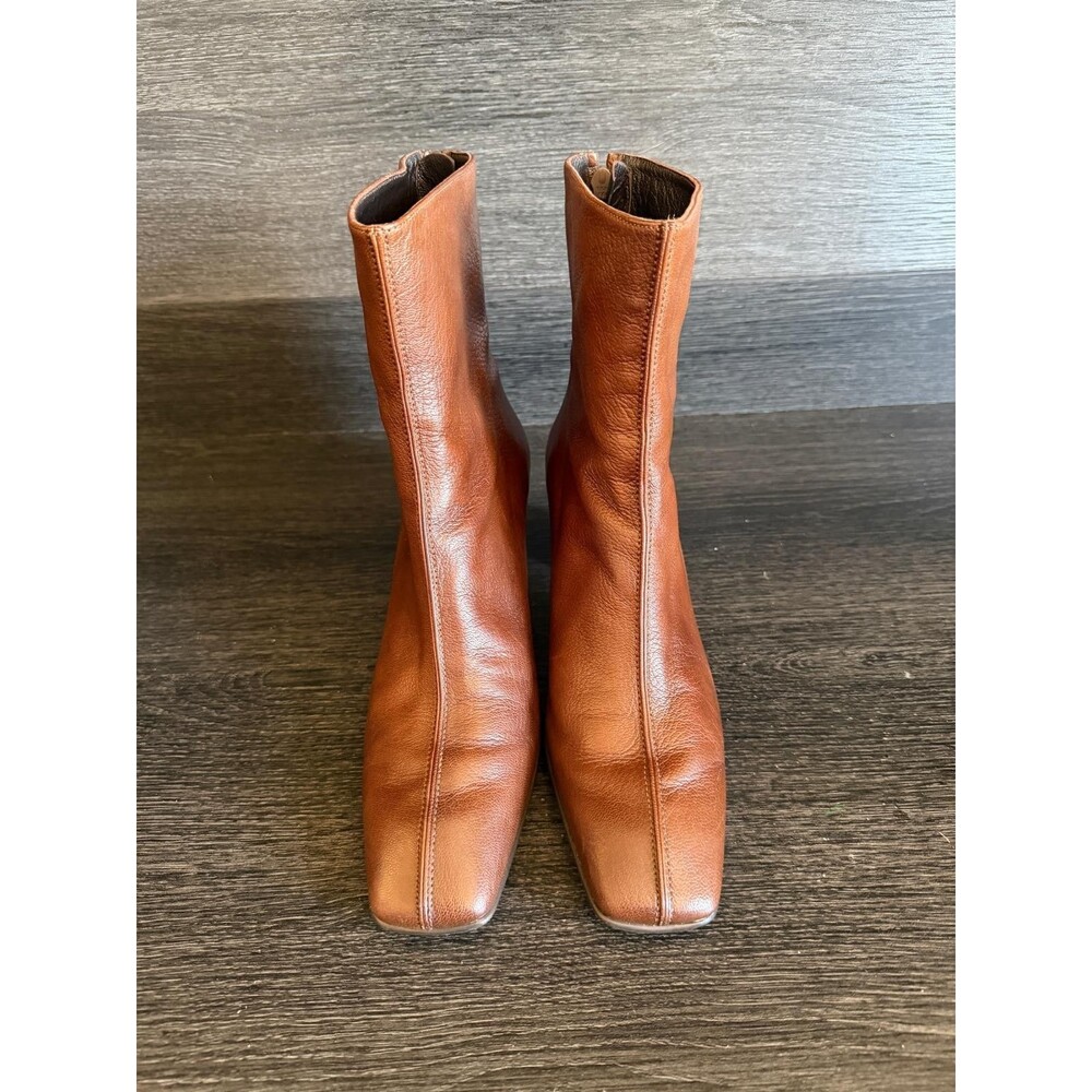 STUART WEITZMAN Womens Brown Leather Ankle Boots Block Heel Back Zip Size 8M